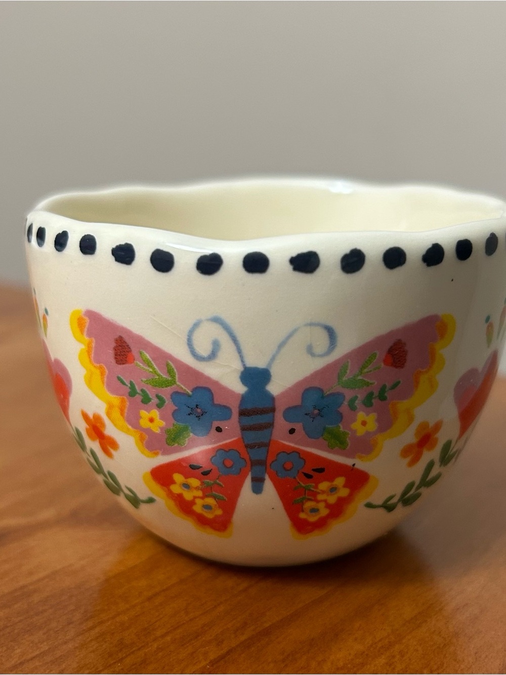 Natural Life Trinket Dish Ceramic Butterfly Accent Bowl in Cream and Multicolor